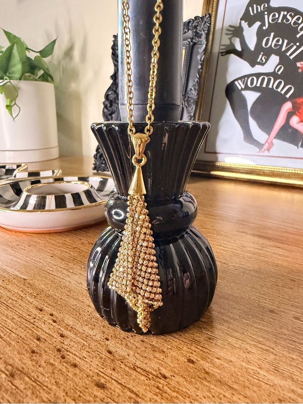 Swarovski Gold Crystal Mesh Pendant Necklace